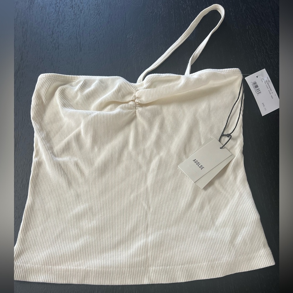 Agolde asymmetrical Cream Ribbed Women's Tank Top